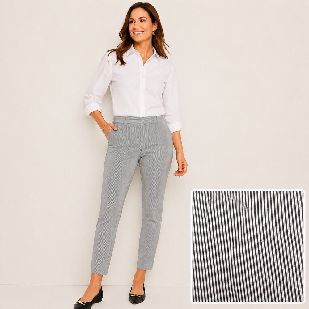 Talbots Chatham Ankle Pants Womens Size 8 Black White Stripe Slim Career